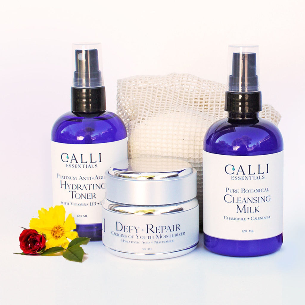 Best Selling Youthful skin bundle with cleansing milk, toner, Repair Cream and reusable cotton rounds