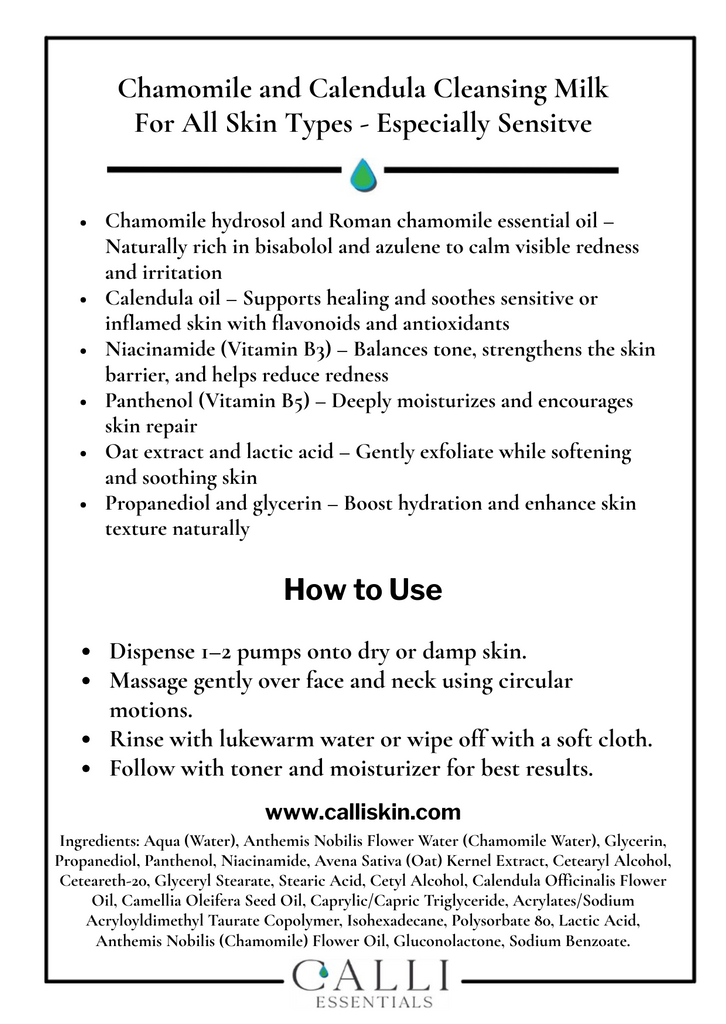Calli Skin Cleansing Milk applications and benefits 