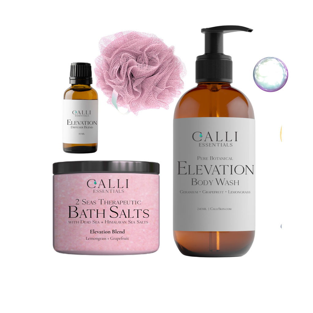 Calli Essentials aromatherapy bath salts, body wash and dffuser blend gift set