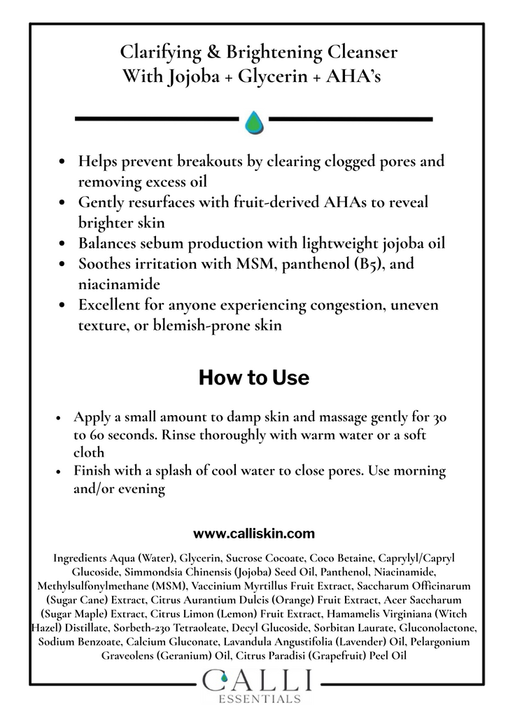 Calli Essentials Clarifying and brightening Cleanser with AHA's