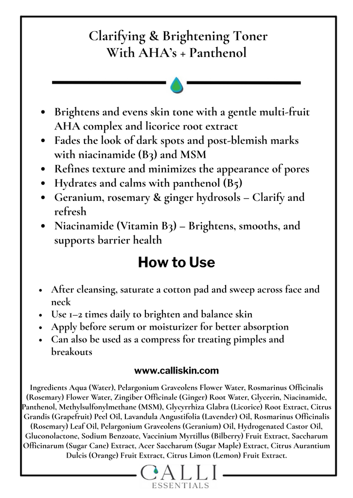 Calli Essentials Clarifying and brightening toner benefits