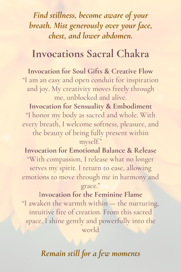 Calli Essentials Calendula Mist Sacral Chakra Healing invocations Card