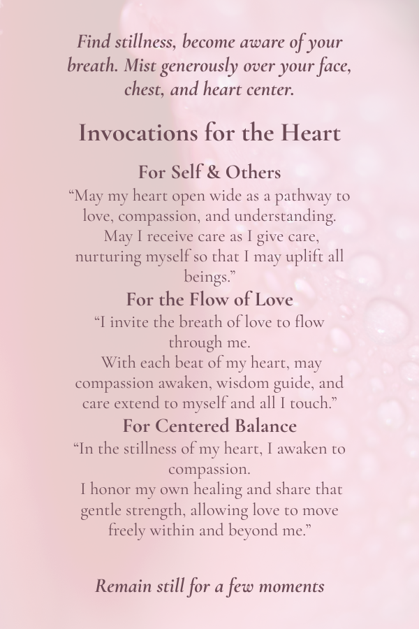 Calli Essentials Rosea Mist Heart Chakra Healing invocations Card