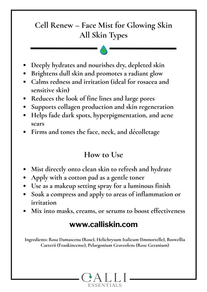 Calli Essentials Cell Renew features and benefits card