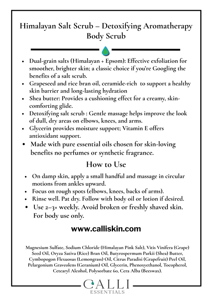 Calli Skin Aromatherapy Body Scrub Ingredients and benefits