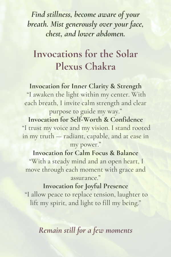 Calli Essentials Melissa Mist Solar Plexus Chakra Healing invocations Card