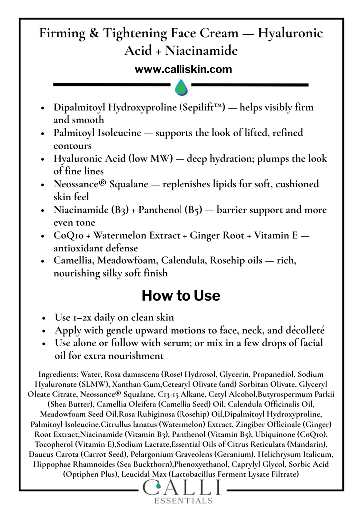 Calli Essentials Triple Lift Cream benefits and applications