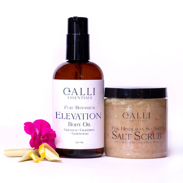 Body Oil & Salt Scrub Duo - 100% Natural Skin Care Products - Pure Essential Oils 