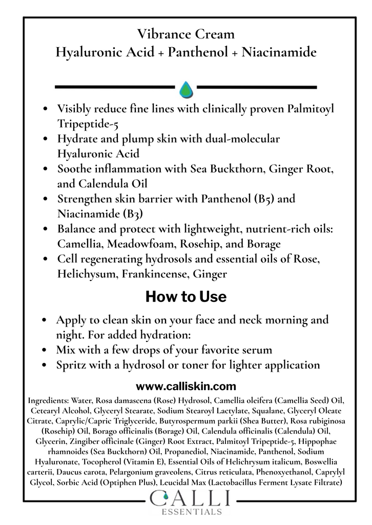 Vibrance Cream benefits and applications calli skin.
