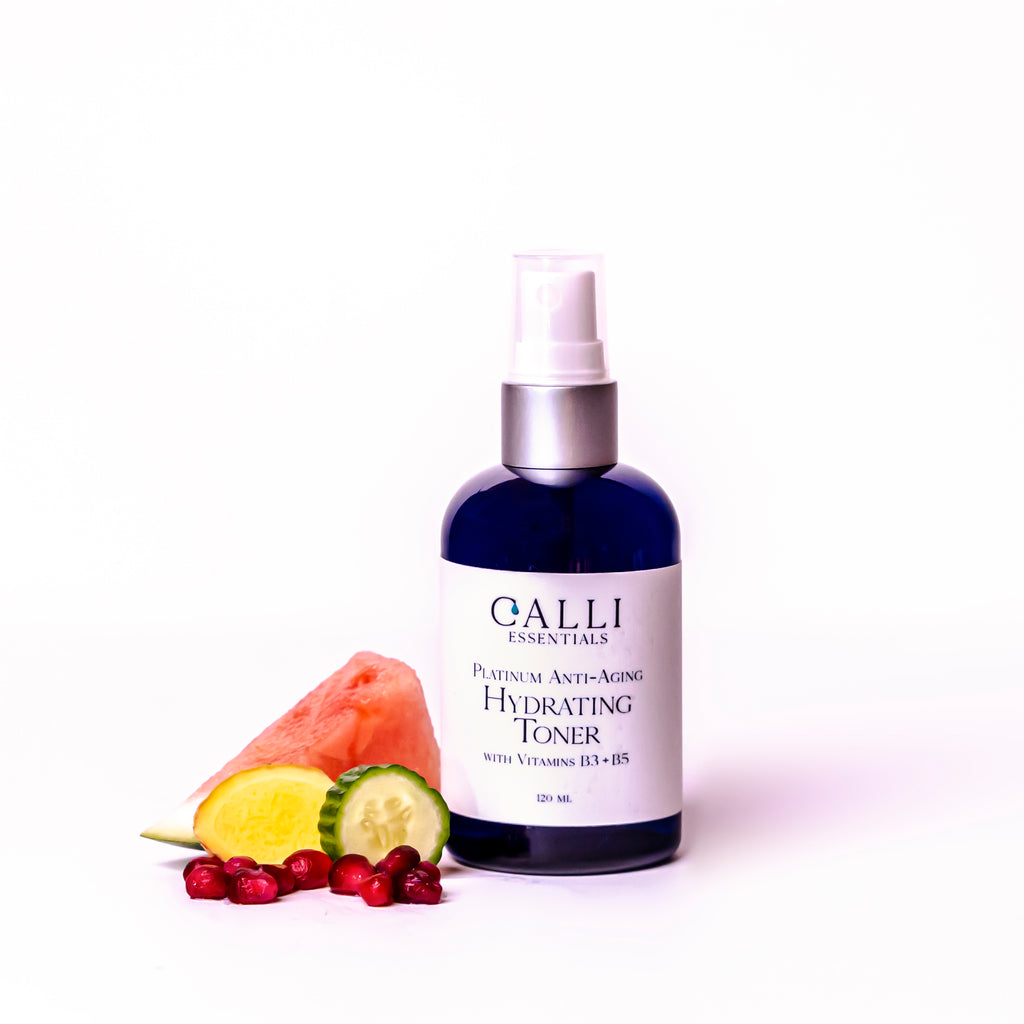 Hydrating Facial Toner- Platinum with Rose & Immortal Hydrosols + B Vitamins - www.CalliSkin.com